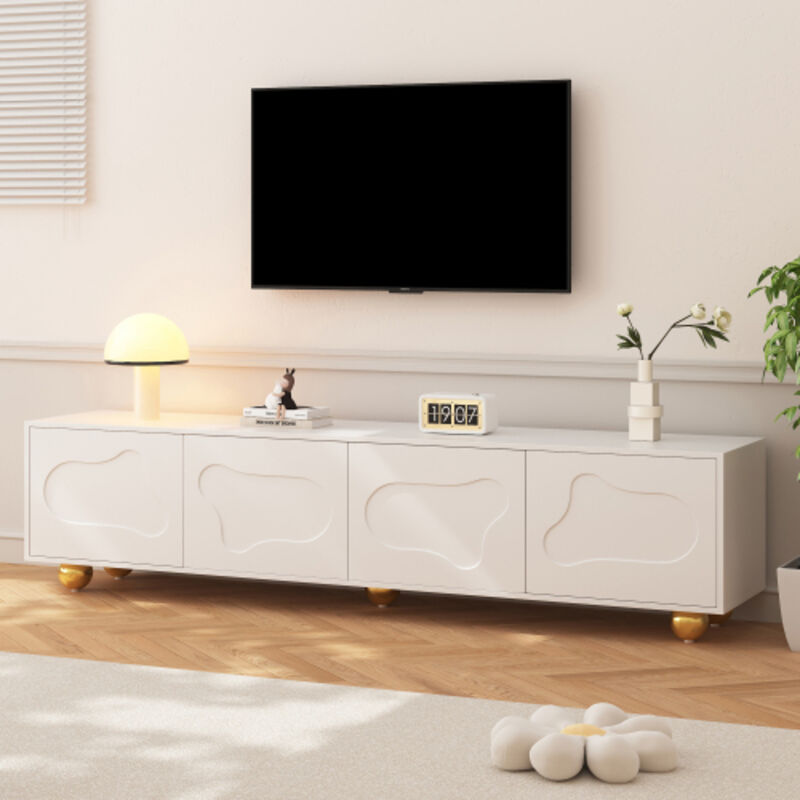 Meuble TV blanc en forme de nuage avec 4 portes, 180x40x45 cm
