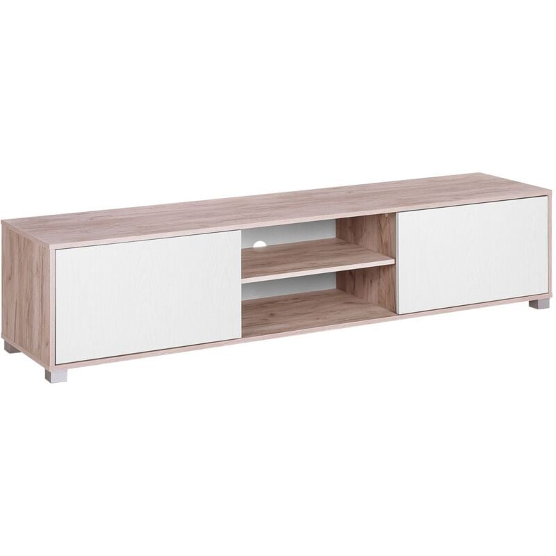 Beliani - Meuble tv Moderne 2 Portes et 2 Étagères Rangement Blanc et Bois Clair Lincoln