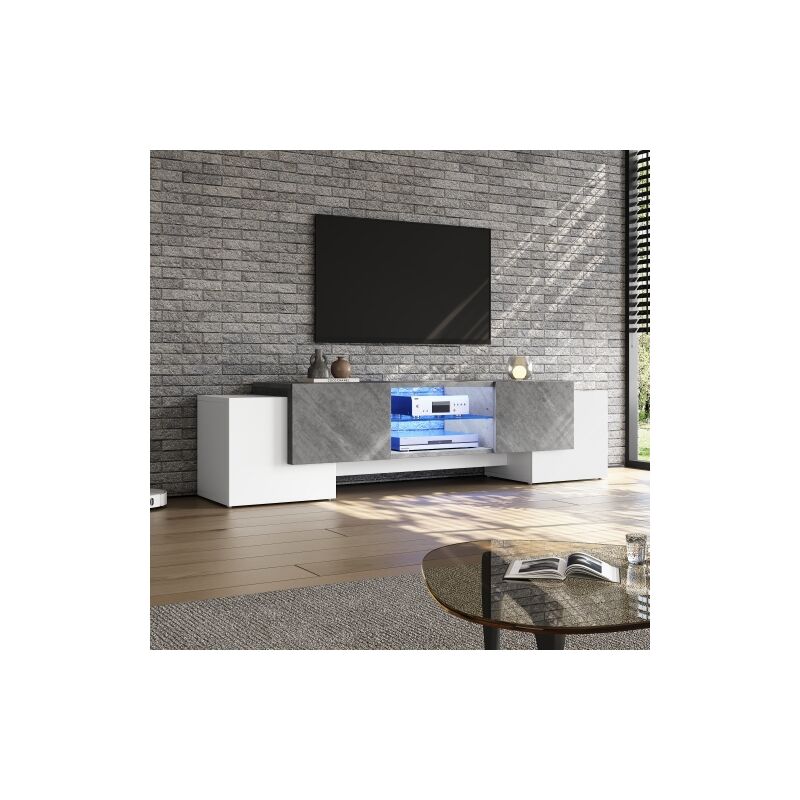 Okwish - Meuble tv blanc et gris 180 cm, buffet bas avec rangement, 180x40x46,5 cm Okwish - Meuble tv blanc et gris 180 cm, buffet bas avec rangement, 180x40x46,5 cm