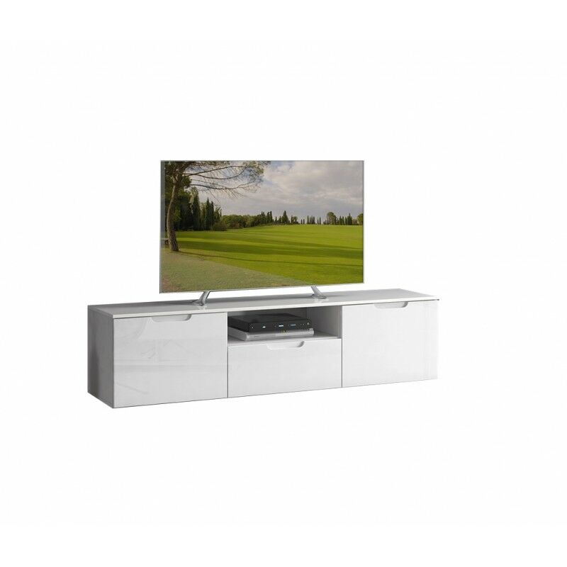 Meubletmoi - Meuble TV blanc laqué 2 portes 1 tiroir - PURE - Blanc