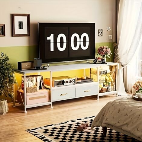 Meuble TV Blanc Laqué, Meuble TV, rangement de 4 Compartiments, Meuble Télé pour Chambre, Moderne