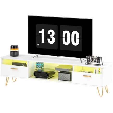 Meuble TV blanc LED RGB 16 couleurs, 160x35x42cm, pour téléviseur 42-120 pouces