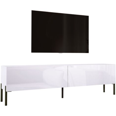 Meuble TV : Blanc Mat / Blanc Brillant, pieds noires, 170 × 52 × 32 cm