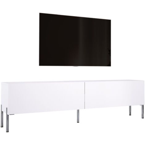 Meuble TV : Blanc Mat, pieds Chrome, 170 × 52 × 32 cm