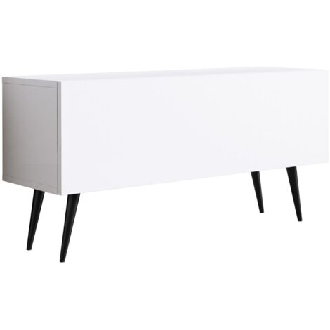 Meuble TV, Blanc Mat, pieds noires, 100 × 52 × 32 cm