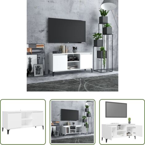 Meuble tv blanc -  Meuble TV avec pieds en métal Blanc 103,5x35x50 cm