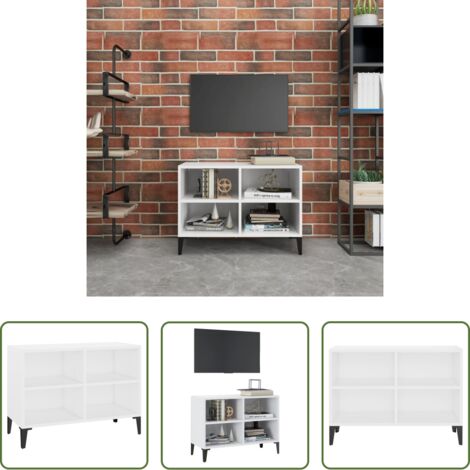 Meuble tv blanc -  Meuble TV avec pieds en métal Blanc 69,5x30x50 cm