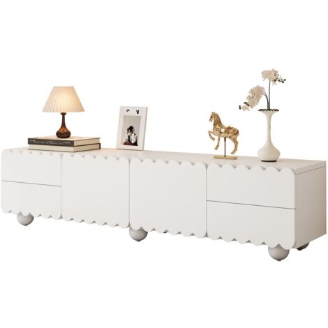 Meuble TV blanc moderne-support TV intégré-design unique et meuble bas-175x38x37cm