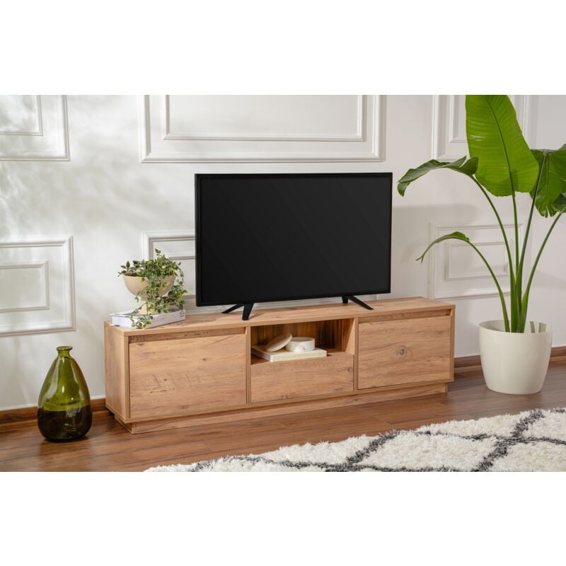 Meuble TV en Pin Atlantique avec Rangement Spacieux 160x42x29.5 cm - Conception Robuste et Élégante