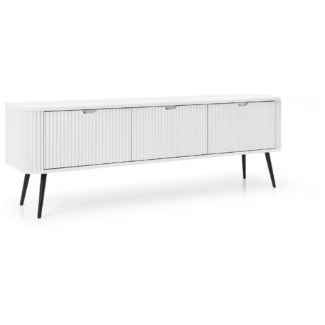 Meuble TV : Blanc, pieds Noir, 168 × 57 × 39 cm