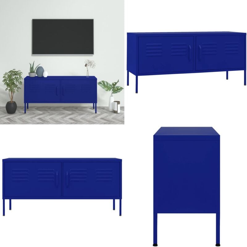 Vidaxl - Meuble tv Bleu marine 105x35x50 cm Acier - Meubles Tv - Meuble Tv - Support Tv - Unité Tv - Meuble Bleu - Home & Living