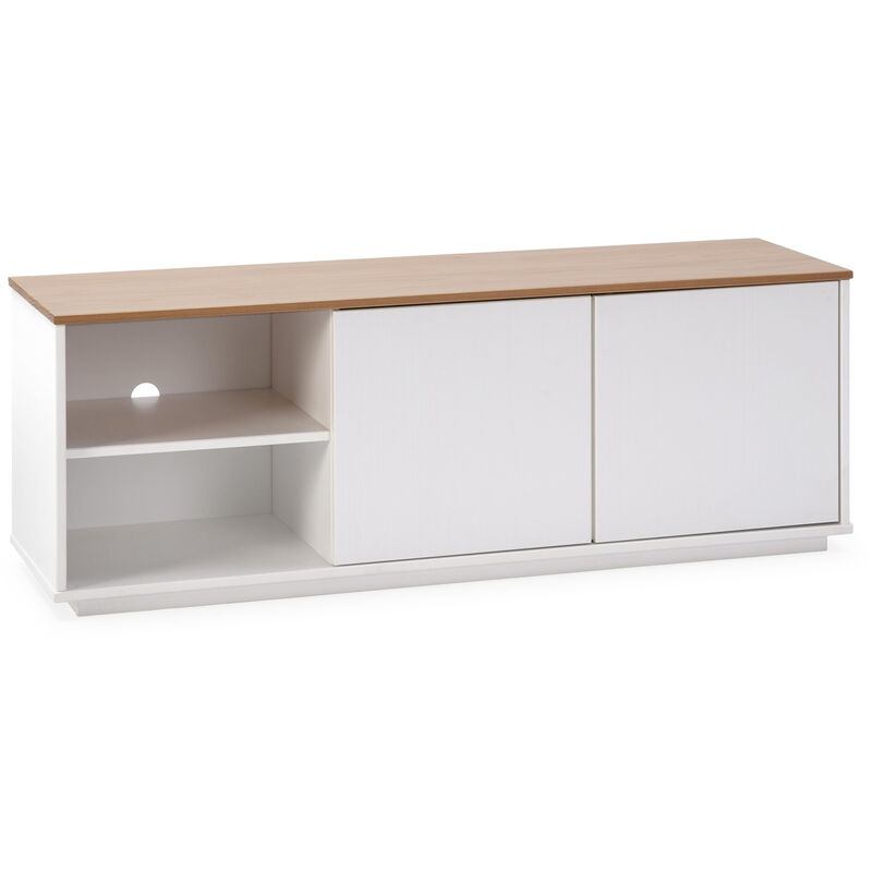 Vs Venta-stock - Meuble tv Bob 2 Portes 2 niches blanc/chêne, bois massif