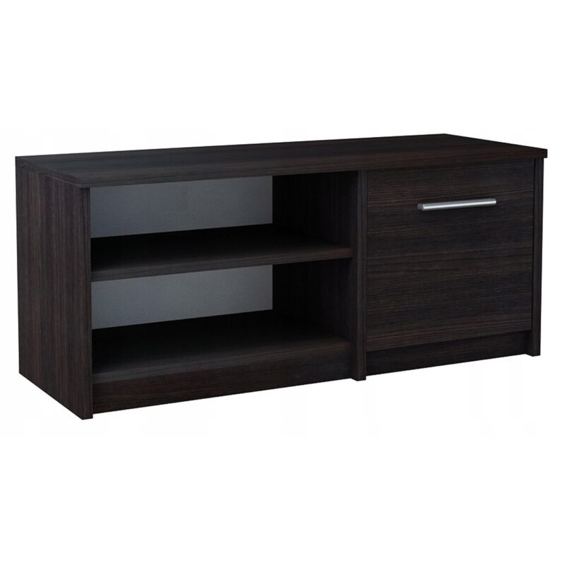 Meuble TV Wengé - Banc TV, Table TV avec porte et 2 étagères - 98 x 35 x 42 cm
