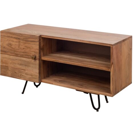 Meuble TV bohème en bois d'acacia – Organiseur de salon avec style unique – Décoration d'intérieur moderne et fonctionnelle