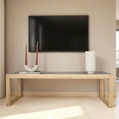 Meuble TV bois blond verre fumé - 130 cm, scandi LHASA
