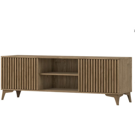 Meuble TV bois clair rainuré – Collection Bazen