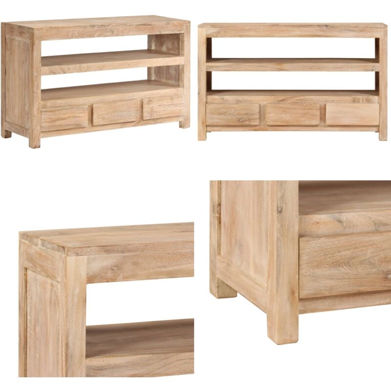 Meuble TV Bois d'acacia massif 90 x 30 x 55 cm Marron clair - Meubles Tv - Meuble Tv - Meuble En Bois - Meuble Acacia - Meuble Rustique - Home &