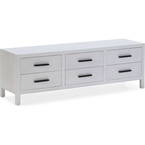 Meuble TV bois de cèdre blanc et métal noir design moderne - Blanc mat poignées noires