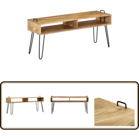 Meuble TV Bois de manguier massif 110 x 35 x 45 cm - Meuble Tv - Meuble Tv Bois - Meuble Tv Industriel - Étagère Murale - Armoire Hi Fi