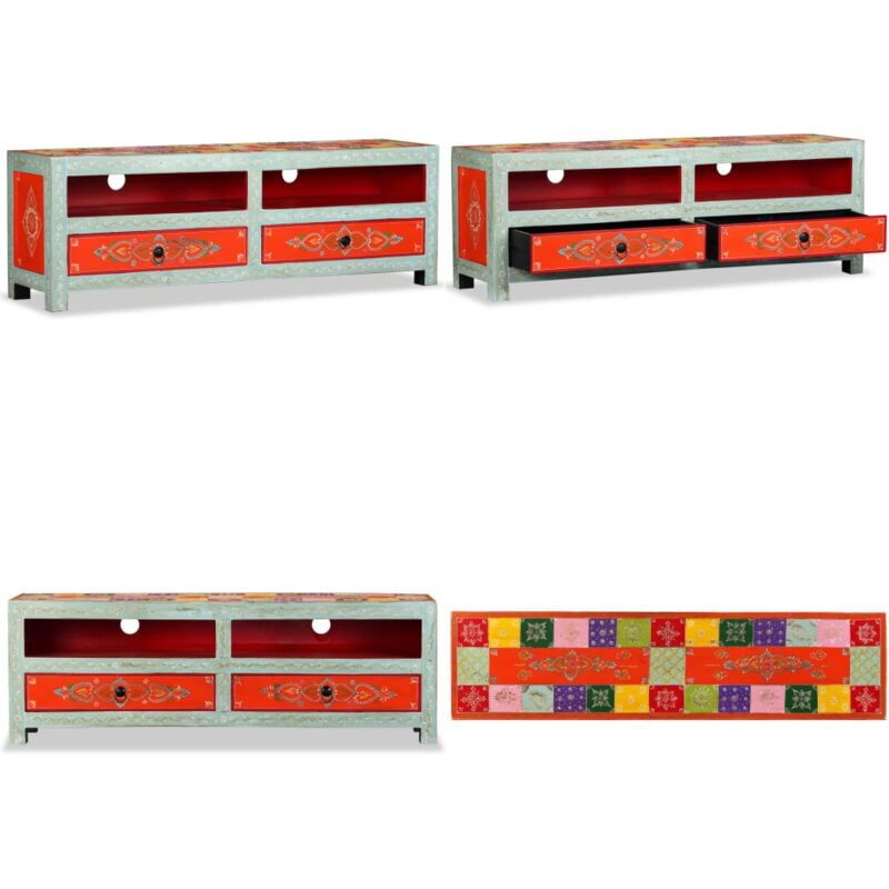 Vidaxl - Meuble tv Bois de manguier massif Peint à la main - Meuble Tv - Meuble Tv Vintage - Meuble Tv Design - Meuble Tv Industriel - Meuble Tv