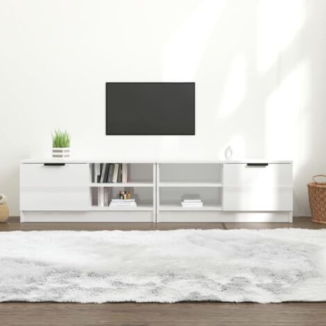 Meuble tv bois d'ingénierie - vidaXL Meubles TV 2 pcs Blanc brillant 80x35x36,5 cm Bois d'ingénierie - Meuble tv blanc brillant
