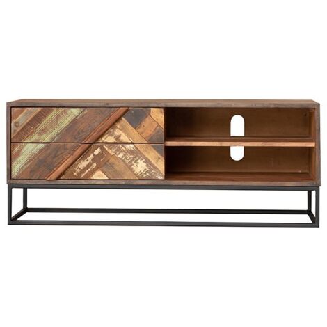 Meuble TV bois et métal 2 tiroirs 115cm RITA Kayu Intérieur - 115x37x46 cm - Kayu Meuble