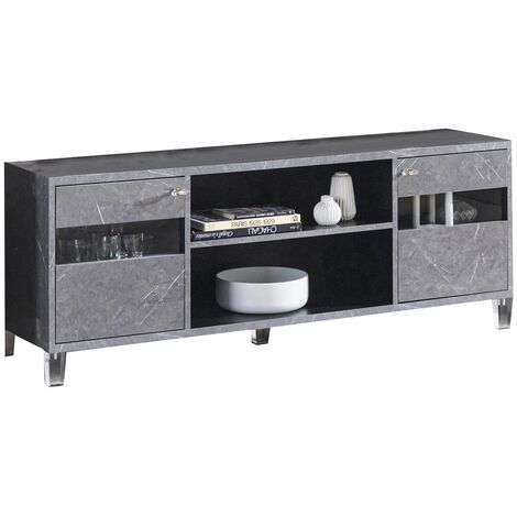 Meuble TV bois gris effet marbre vernis Botela 120cm