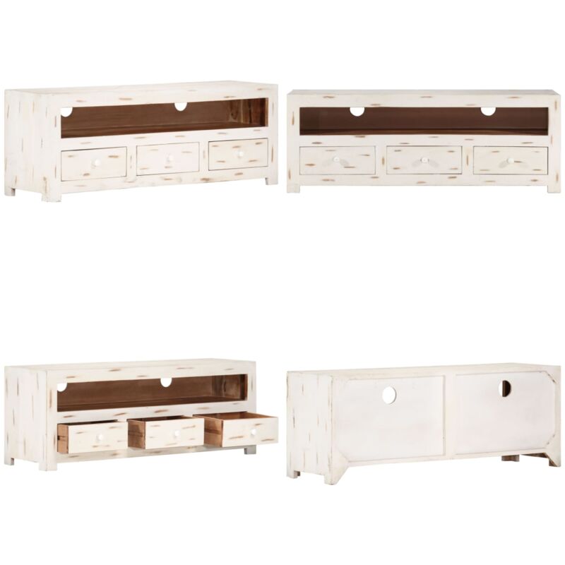 Vidaxl - Meuble tv Bois massif d'acacia 110x30x40 cm Blanc - Meuble Tv - Meuble Tv Design - Meuble Tv Bois - Meuble Tv Acacia - Meuble Tv Blanc
