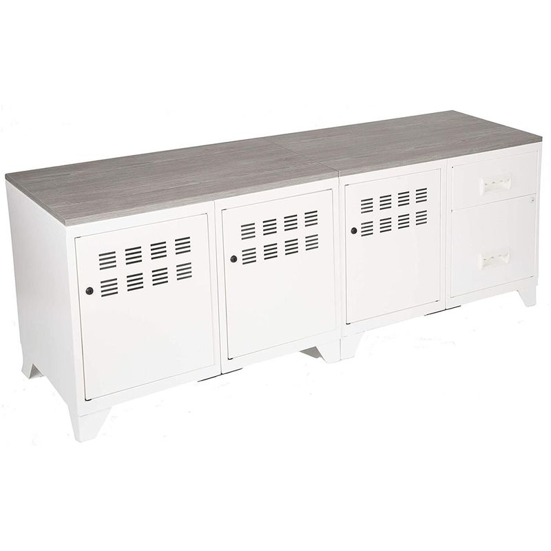Meuble TV bois métal industriel blanc - Blanc