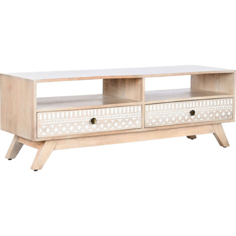 Meuble TV bois naturel et blanc pour salon élégant - Blanc naturel et bois clair