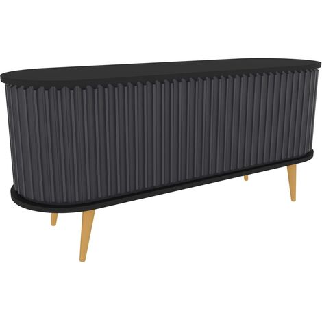 Meuble TV bois noir 2 portes coulissantes anthracites Stary 140cm
