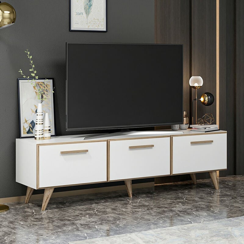meubles télévisés bas avec 3 portes d'inversion rétro rétro élégantes dans différentes couleurs taille : blanc