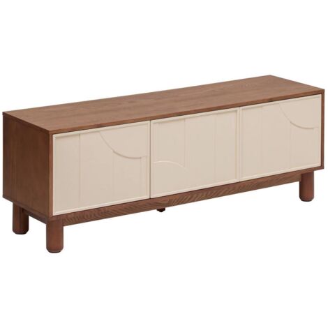 Meuble TV buffet bas 2 portes et 1 tiroir coloris Marron/Beige - Longueur 140 x Profondeur 40 x Hauteur 50,5 cm
