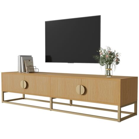 Meuble TV - Buffet moderne 4 portes en bois veiné - Poignées demi-lune - 180x40x40cm