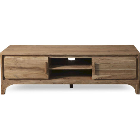 Meuble TV - Buffet noir élégant pour salon moderne - Noir contemporain acacia épuré