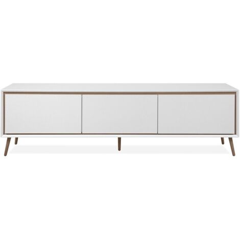 Meuble TV Calicosy Arona 175 x 38 x 50 cm Blanc / Chêne artisan pour écran jusqu'à 50"