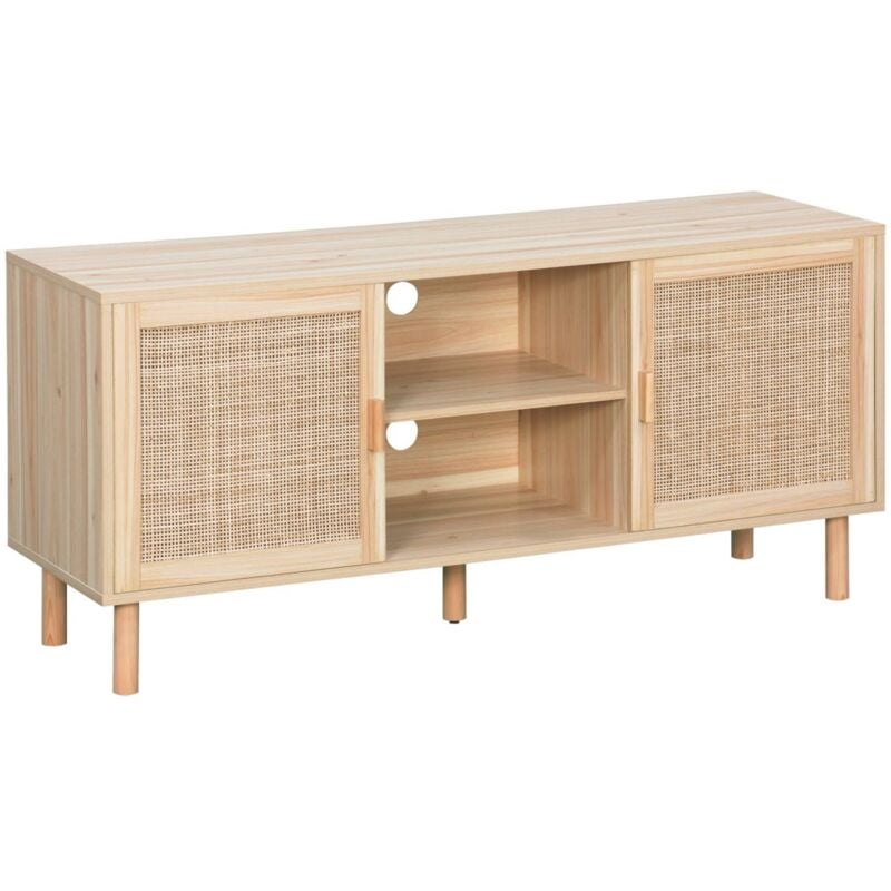 Sweeek - Meuble tv cannage et effet bois. 2 portes et 1 étagère. 120cm
