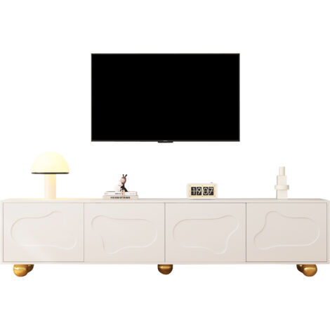Meuble TV Cartoon Nuage 180x40x45 cm, 2 Armoires, 5 Pieds, Charge 60 kg, Pour TV Jusqu’à 75 pouces