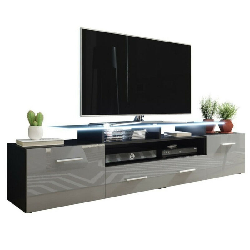 Meuble tv Charlotte 117, Noir + Gris brillant, Le nombre de portes: 0, Nombre de tiroirs: 0, 194x38x39cm