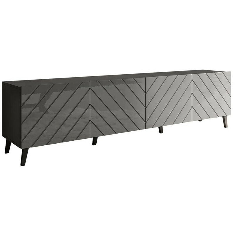 Meuble tv Charlotte 145, Graphite + Graphite brillant, Le nombre de portes: 0, Nombre de tiroirs: 0, 200x52x42cm
