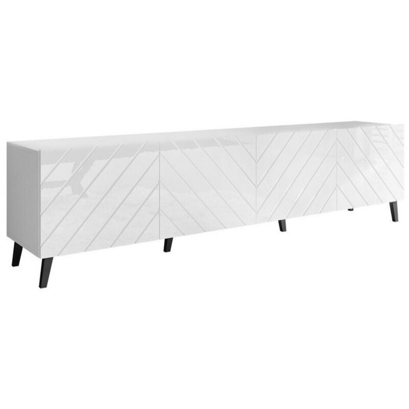 Meuble tv Charlotte 145, Blanc + Blanc brillant, Le nombre de portes: 0, Nombre de tiroirs: 0, 200x52x42cm