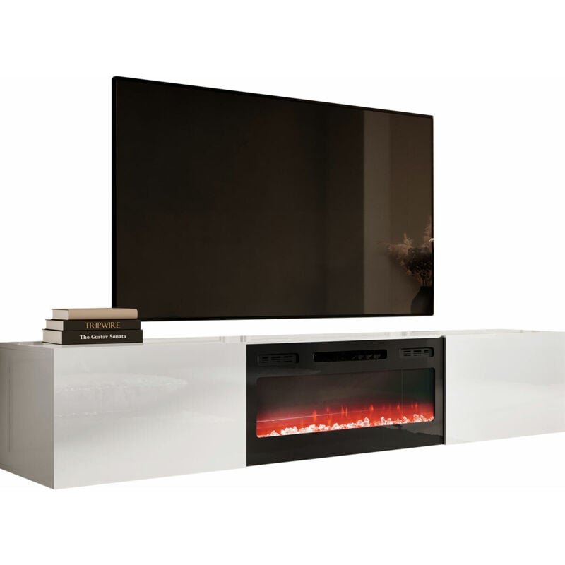 Meuble TV Charlotte 162, Blanc + Blanc brillant, Le nombre de portes: 0, Nombre de tiroirs: 0, 200x37x40cm