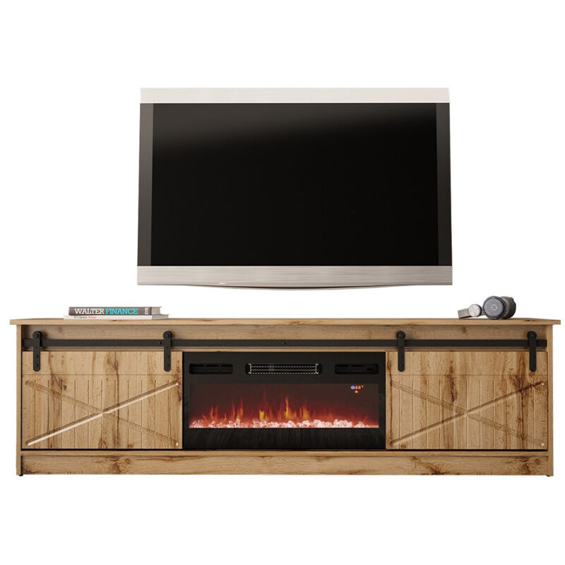 Meuble tv Charlotte 165, Chêne wotan, Le nombre de portes: 0, Nombre de tiroirs: 0, 200x57x35cm, led