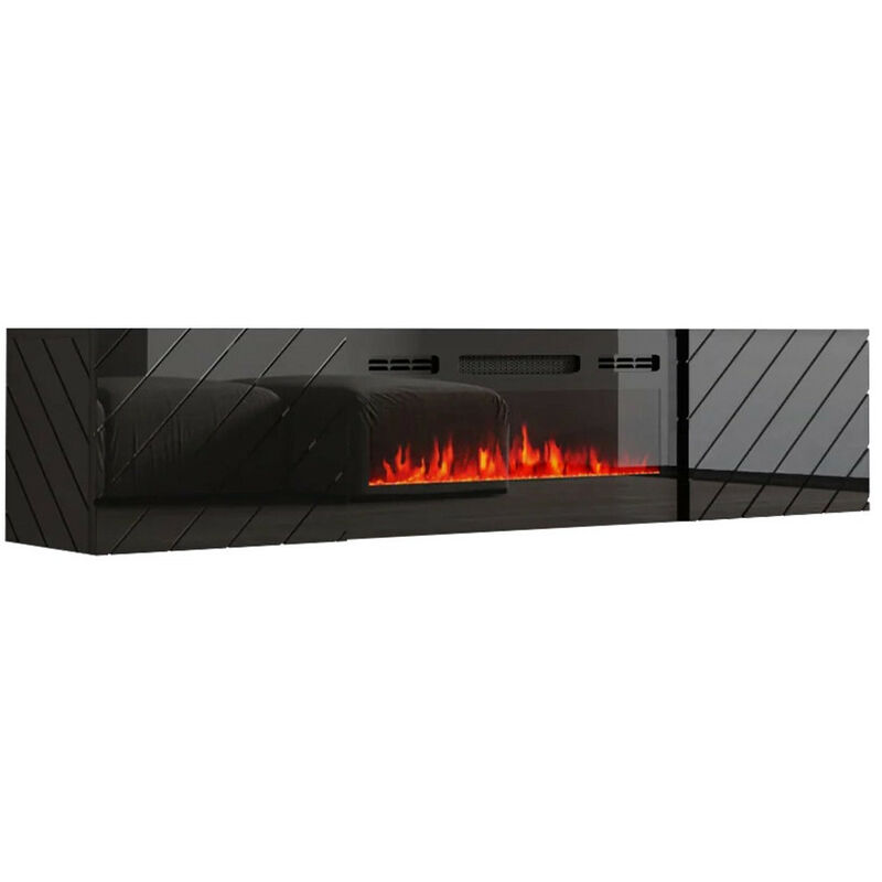 Mobilier1 - Meuble tv Charlotte 192, Noir, Le nombre de portes: 0, Nombre de tiroirs: 0, 183x38x35cm, led