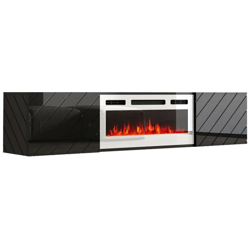 Meuble TV Mensura, Noir + Blanc, Le nombre de portes: 2, Nombre de tiroirs: 0, 183x38x35cm, LED: Disponible