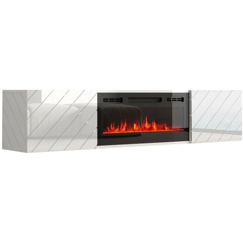 Meuble TV Charlotte 192, Blanc + Noir, Le nombre de portes: 0, Nombre de tiroirs: 0, 183x38x35cm, LED