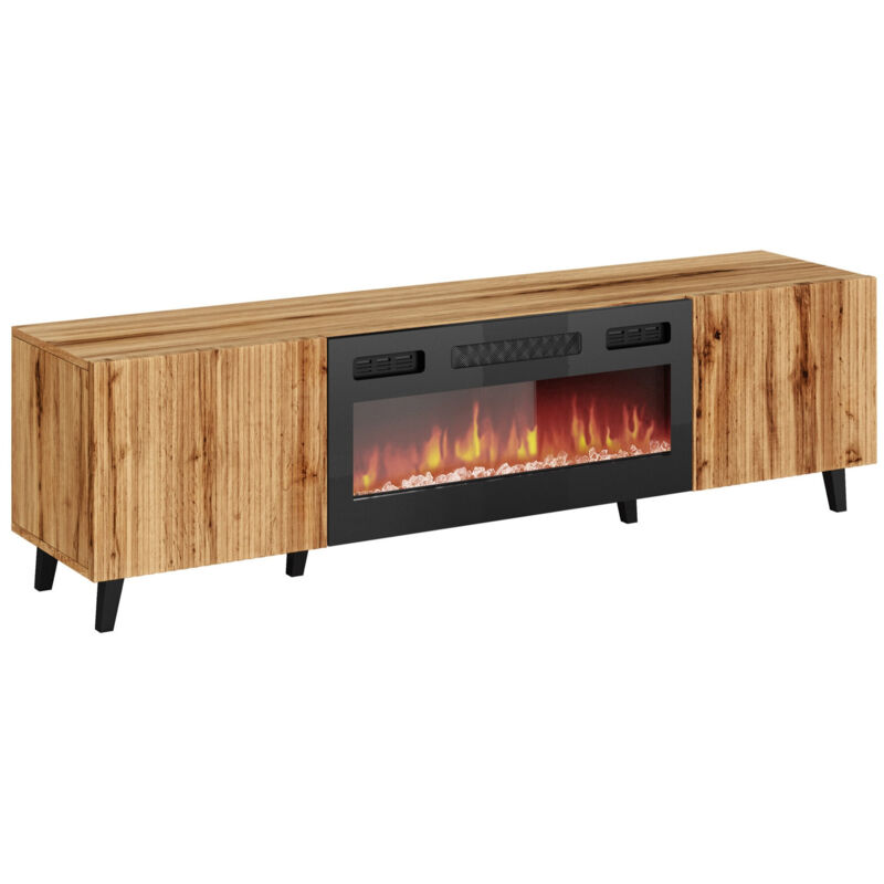 Mirjan24 – Meuble TV Remeta 107 – Chêne wotan – 2 portes – Dimensions 181x50x42cm – Éclairage LED intégré – Verre trempé pour sécurité