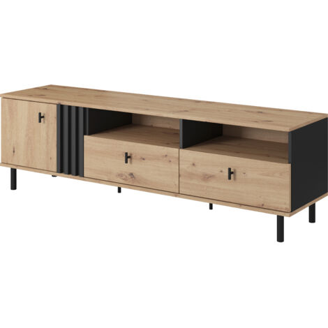 Meuble TV, chêne artisanal et anthracite noir, 165,1 x 49,2 x 40 cm