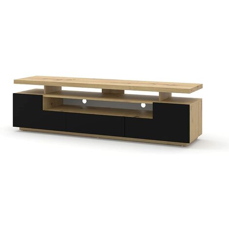 Meuble TV chêne artisanal et noir mat 180x42x51 cm – Panneaux MDF et stratifiés – Charge maximale 30 kg – Passage de câble intégré – EVA - 180x42x51H
