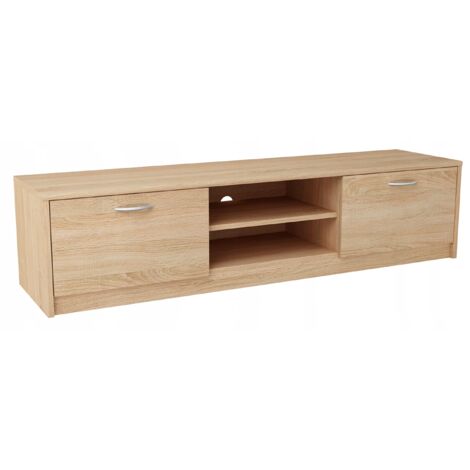 Meuble TV Chêne de Sonoma - Banc TV, Table TV avec 2 portes et 2 étagères - 160 x 41 x 36 cm